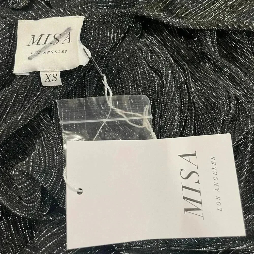 MISA Los Angeles NWT Metallic Black & Silver Smocked Mini Dress Womens Size XS - Picture 11 of 12